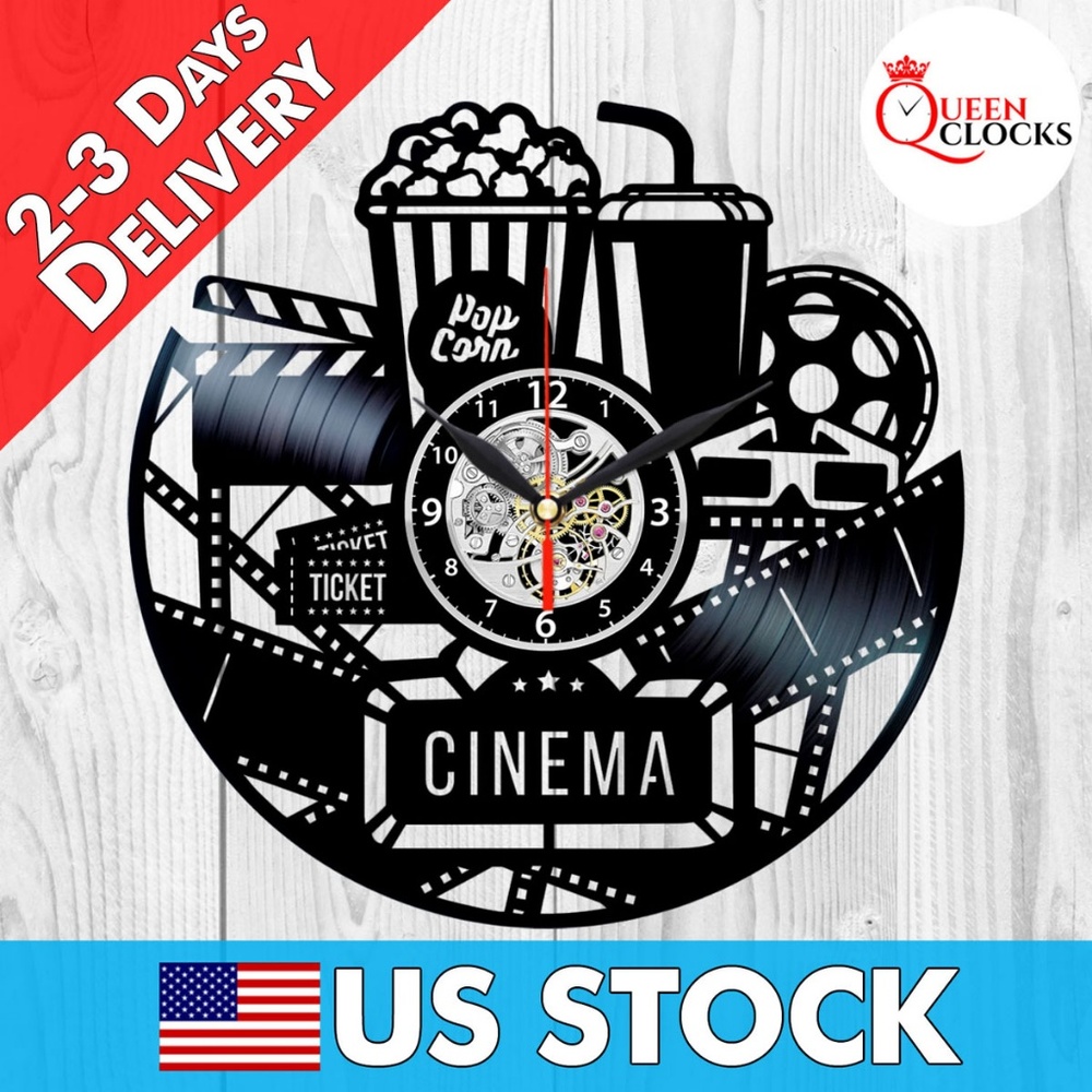Cinema Vinyl Wall Clock Movie Decor Gifts For Men